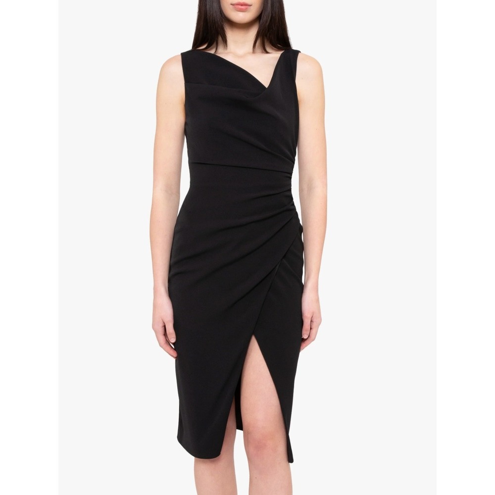 Black‎ Halo Legend Ruched Draped Cowl-Neck Dress Black Size 6